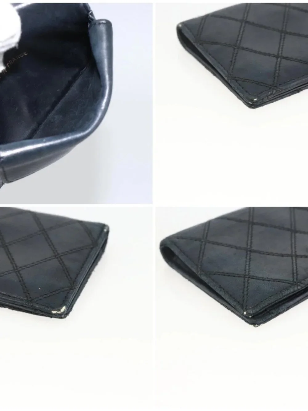 CHANEL Bicolore Card Case Lamb Skin Black CC Auth INZ119